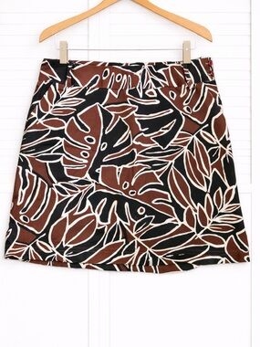 Sport Haley Golf Skort Brown Black White Tropical Leaf Print Stretch Size 6